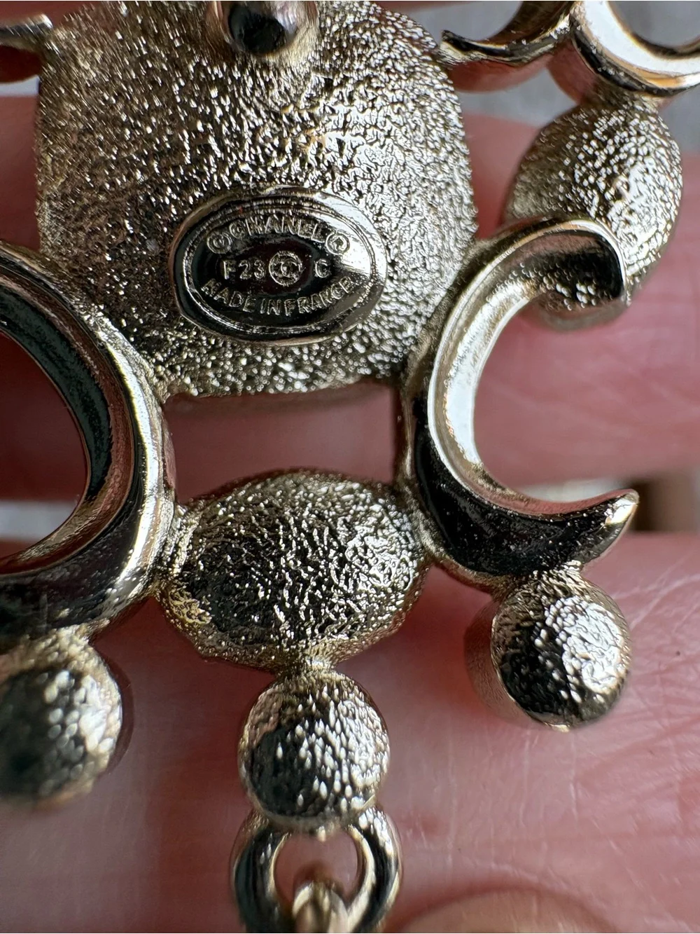 CHANEL Gold Heart Drop Earrings with Crystal Accents